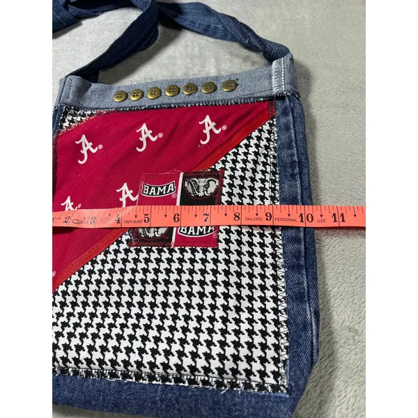 Handmade University of Alabama Denim Crossbody Purse Patchwork Crimson Tide Bag - Image 5