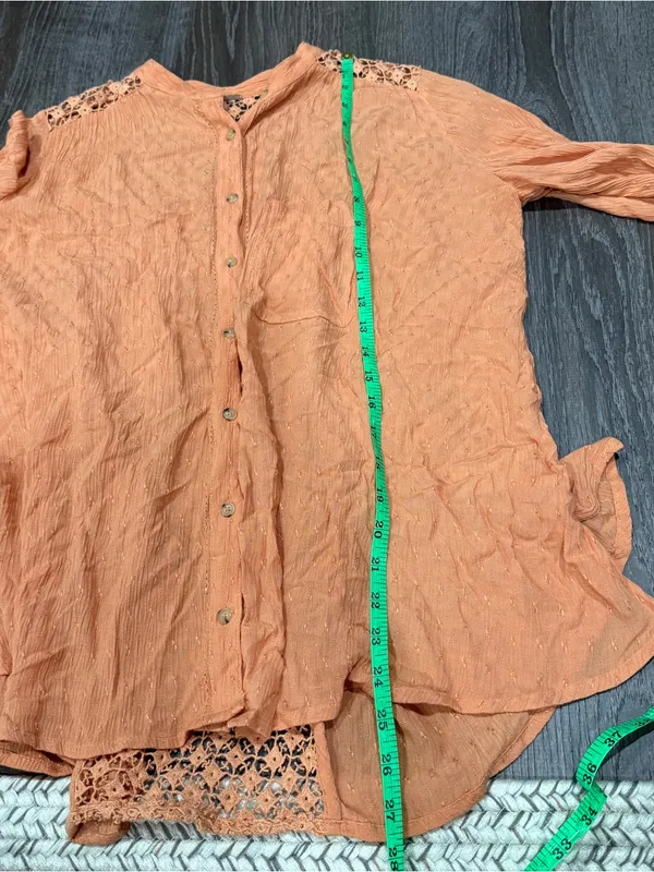 Free People Orange Crochet Lace Button Down Blouse - Image 11