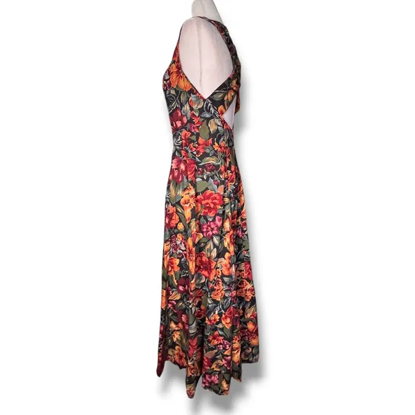 Vintage All That Jazz Dark Floral Black Crossback Maxi Dress Sleeveless Romantic - Image 6