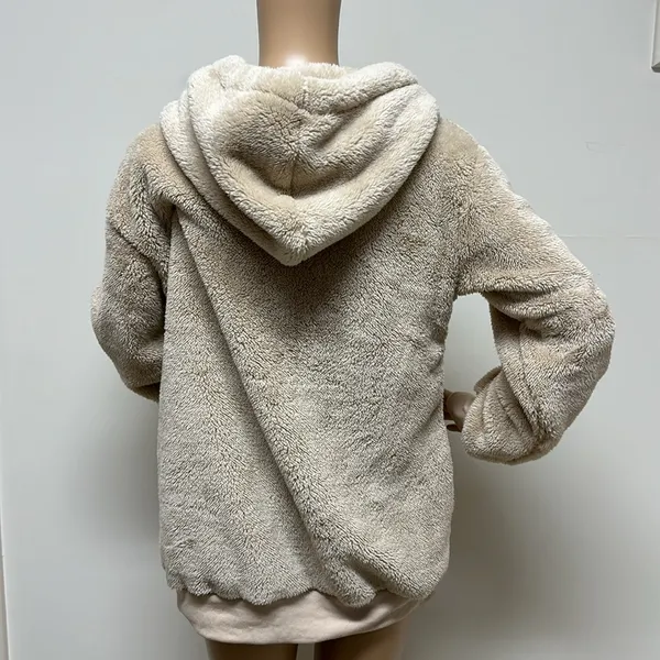 NWOT Chuncky Fleece 1/4 Zip Hoodie size S cream/light tan - Image 5