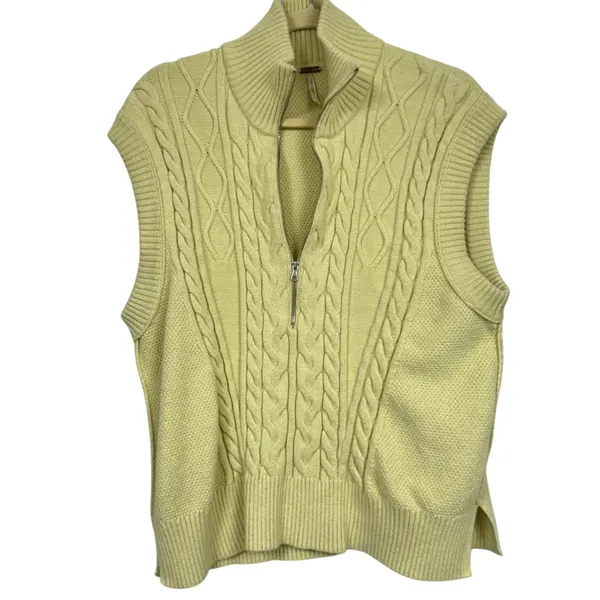 Free People Yellow Cable Knit Quarter Zip Sweater Vest Womens M Classic Preppy - Image 2