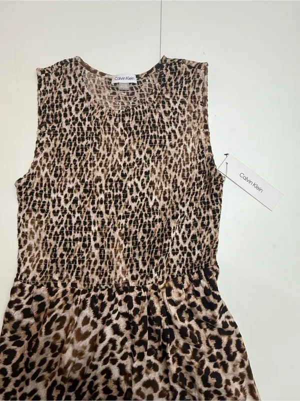 Calvin Klein Leopard-Print Sleeveless Midi Dress - Brown, Black - Image 6