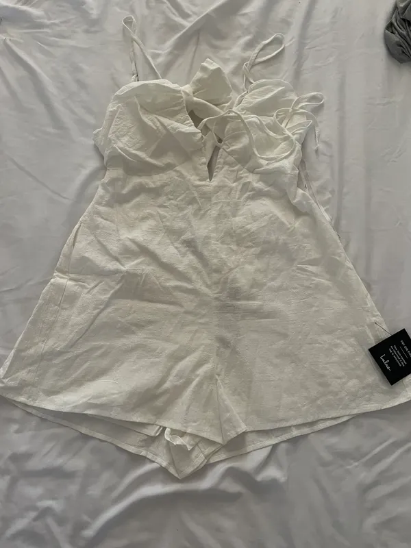 Lulus Soaking Up the Summertime White Tie-Back Skort Romper - Image 4