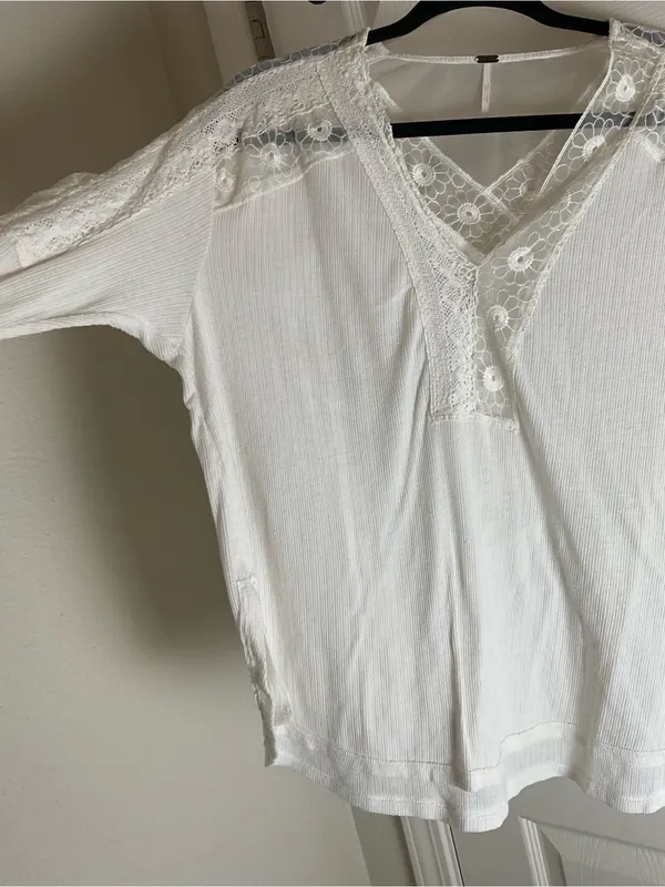 Free People Lola Lace Thermal Knit Long Sleeve Woman’s Top Cream S - Image 7