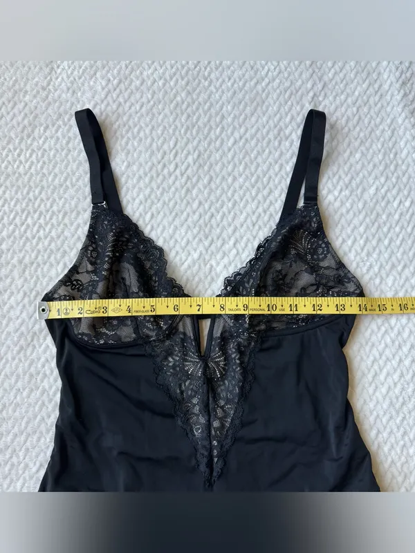 Plunge V Neck Shapewear Sculpting Thong Bodysuit L Black Lace Teddy Whimsigoth - Image 12