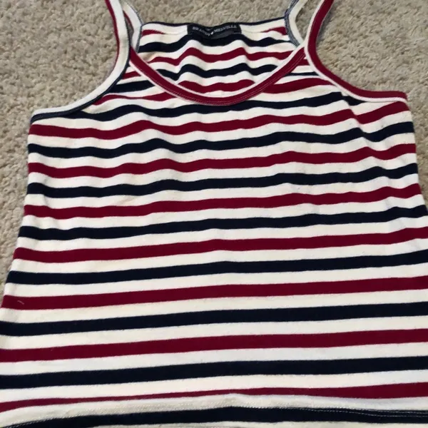 Brandy Melville Red, navy and off white striped top washed once - Image 2
