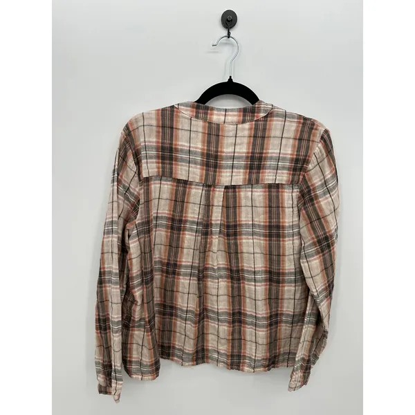 Grace + Karma Plaid Pintuck Blouse Sz S Rust Tan Cotton Country Chic Western - Image 3
