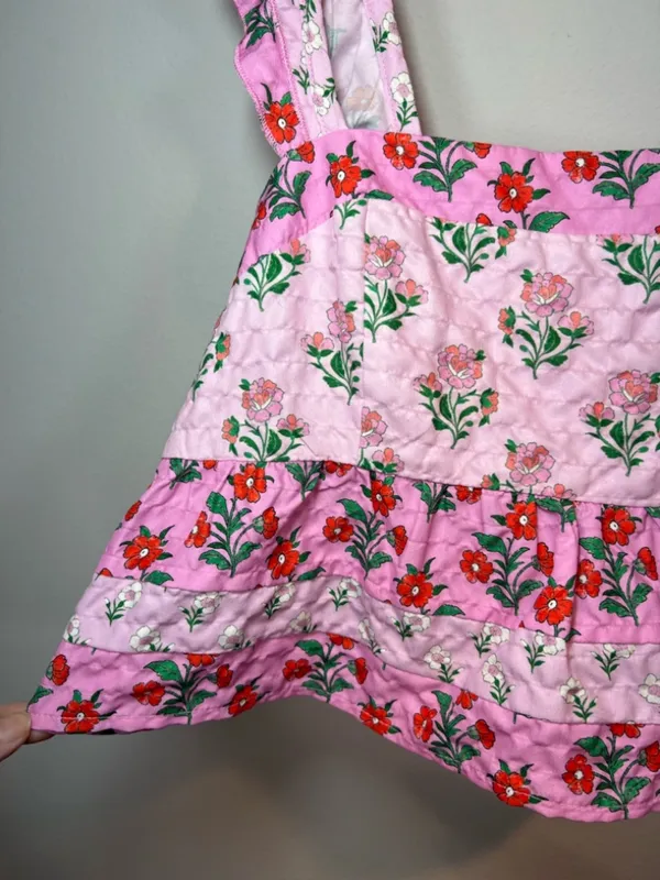 Altar'd State Floral Babydoll Tank Top Pink Red Tiered Ruffles Vacation Sz Large - Image 4