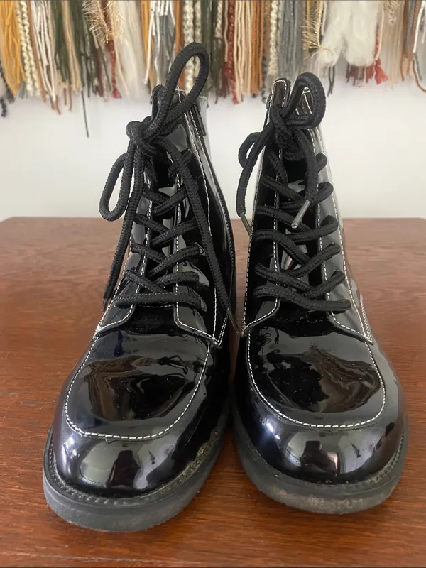 Black Patent Lace-Up Combat Boots size 7.5 like new - Image 2
