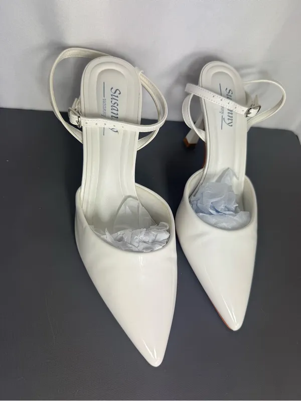 Susanny White Pointed Toe Slingback Heels wedding party elegant heels 7 1/2 - Image 2