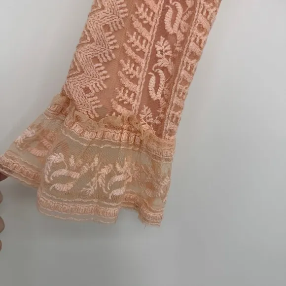 LoveShackFancy Macey Crop Top XS Rosewater Pink Lace Ruffle Long Sleeve Blouse‎ - Image 6