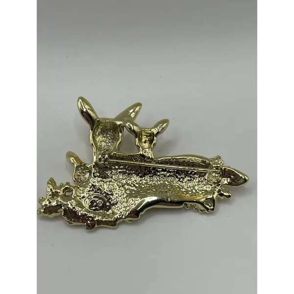 Danecraft Vintage Deer Pin Brooch Doe Brushed Gold Christmas Signed NOS 80s - Image 2