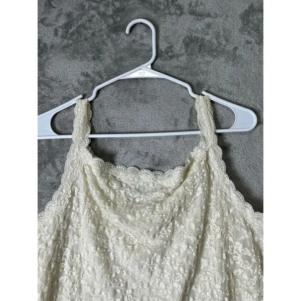 Vintage Y2K Lace Corset Cami Top Ivory Floral Sheer Coquette Fairy Grunge XL - Image 4