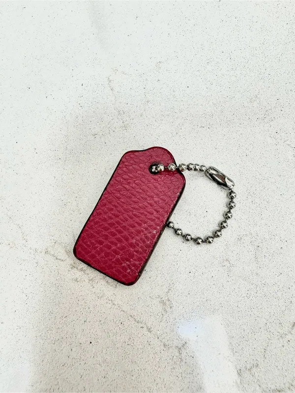 Coach Leather Hang Tag Key Chain Charm Pink Color Silver Hardware - Image 2