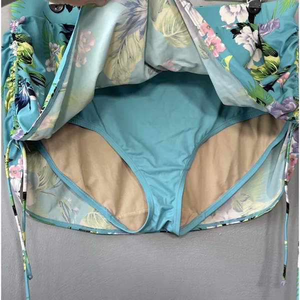Cacique Swim Skirt Plus Size 24 Blue Floral Ruched Tankini Bottom Beach Summer - Image 3