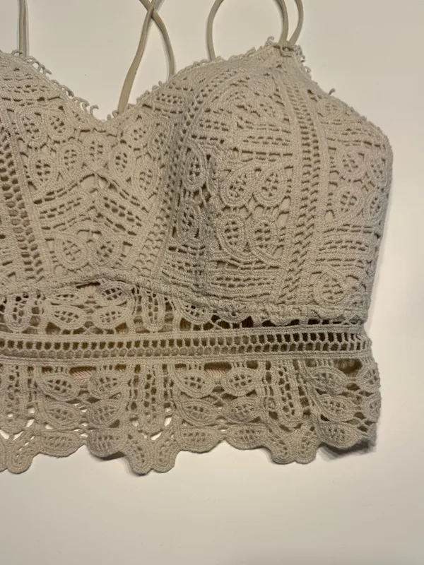 Willow & Root Crochet Full Coverage Bralette Natural Size Large Boho V-Neck - Image 6