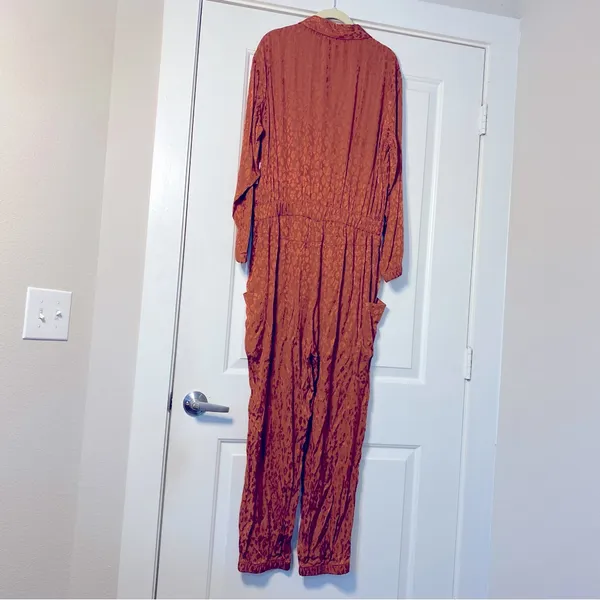 ON 34TH Animal Print Rayon Toasted Ginger Long Sleeves Pockets 1X Plus Jumpsuit - Image 6