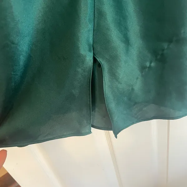 Emerald Green Satin Midi Slip Dress Lace Vintage Size Medium Lingerie Nightie - Image 3