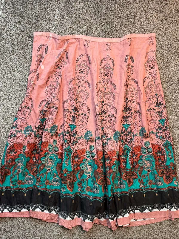 NWT Overdrive Plus 2X Boho Floral Crinkle Cotton Maxi Skirt Sequin Festival - Image 5
