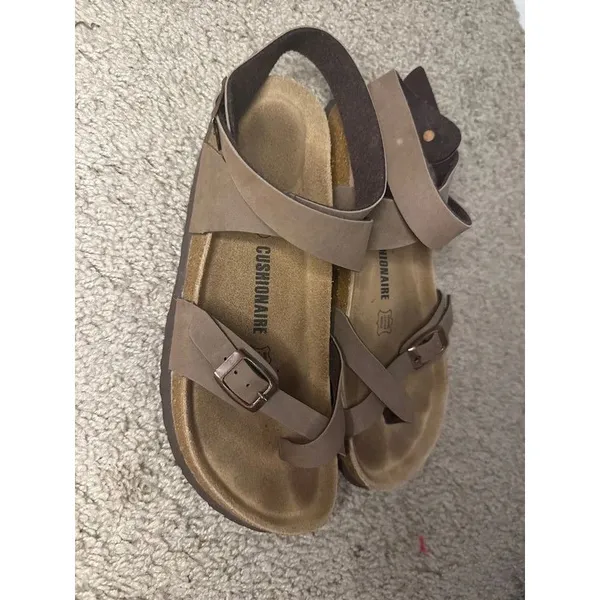 Cushionaire Lara Taupe Strappy Cork Footbed Sandals Size 7.5 - Image 3