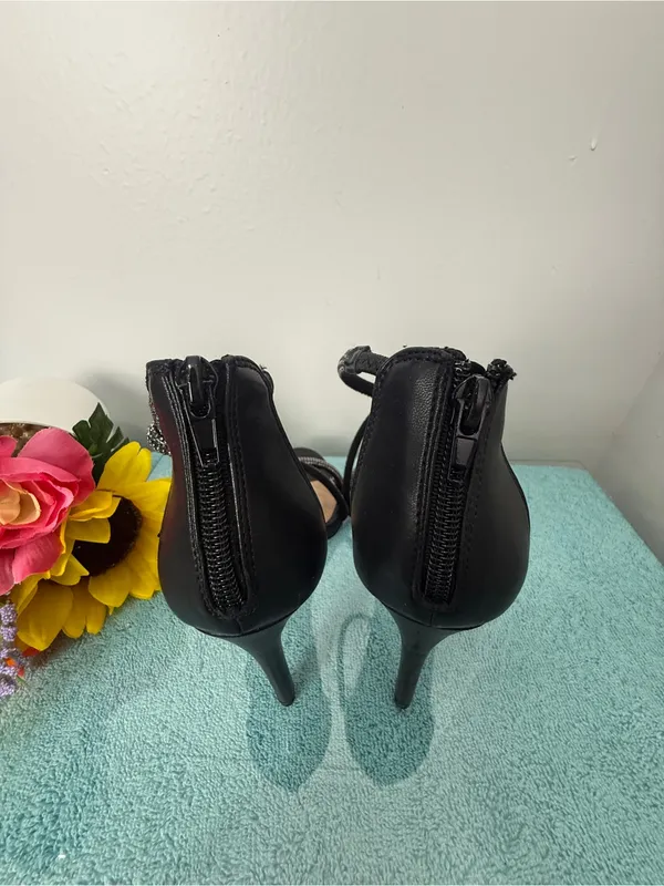 BCBGeneration Black Strappy Crystal-Embellished Stiletto Heels - Image 4