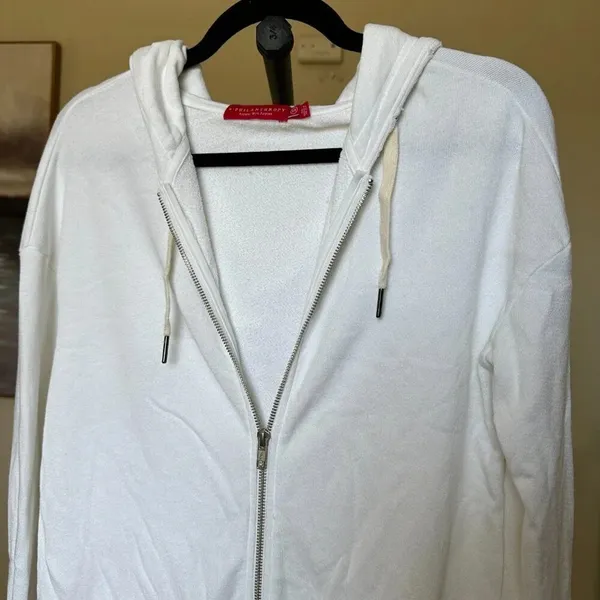 n:philanthropy white hooded long zip up oversized distressed hem size XS - Image 2