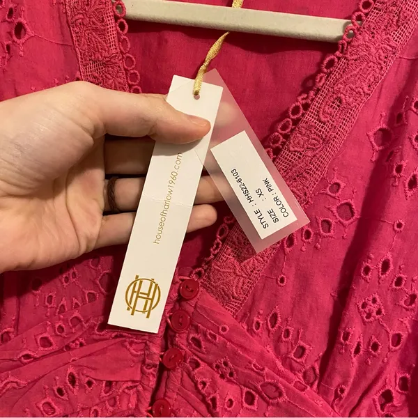 NWT House of Harlow 1960 Pink Eyelet Midi Dress size XS - Image 10