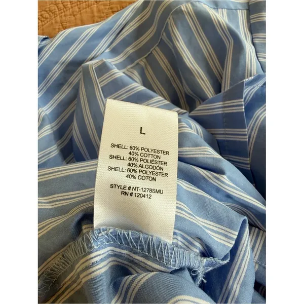 NIA South Moon Under Striped Cropped Button Down Shirt Blue‎ White L NWT - Image 3