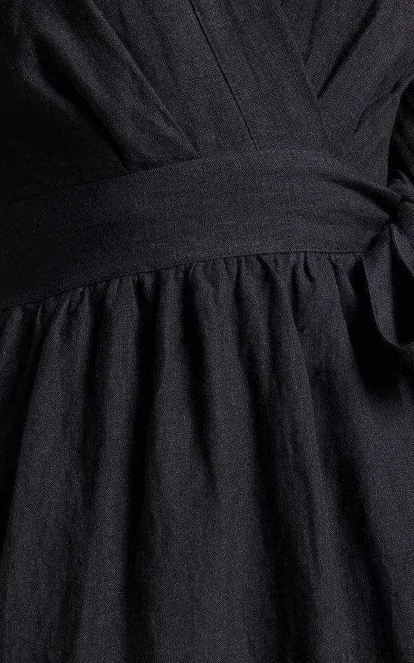 New SHOWPO Amalie The Label - Franc 100% Linen Puff Sleeve Wrap Midi Dress XL - Image 5