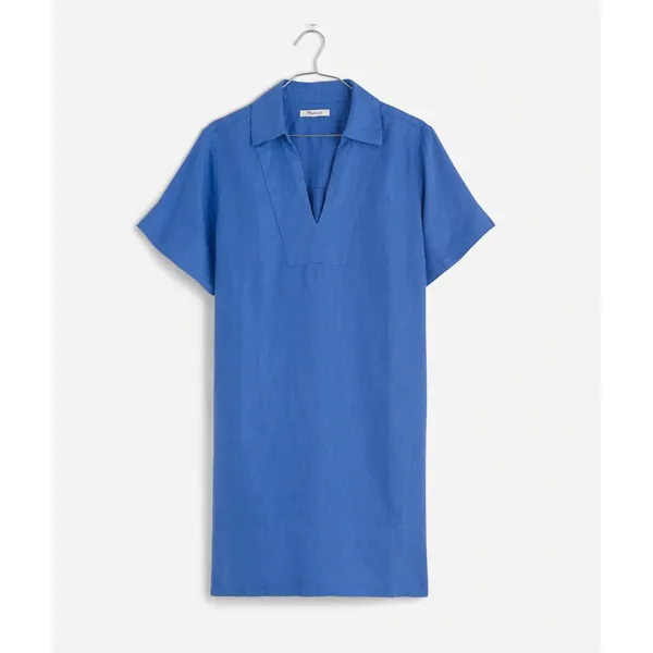Madewell V Neck Mini Dress Linen Blue Pockets Easy Shift Relaxed Coastal XS NWT - Image 6