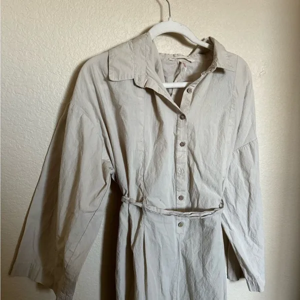 Free People Utility Belted‎ Coverall Jumpsuit Size Large Oversized Neutral - Image 2
