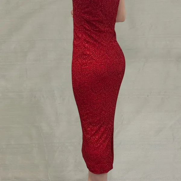 Dress the Population Nora Lace Halter Midi‎ Dress Red Black NWT Large Cocktail - Image 4