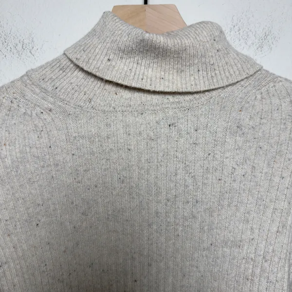 Marine Layer Womens Isla Knit Turtleneck Sweater S Cream Ribbed Donegal‎ Speckle - Image 2