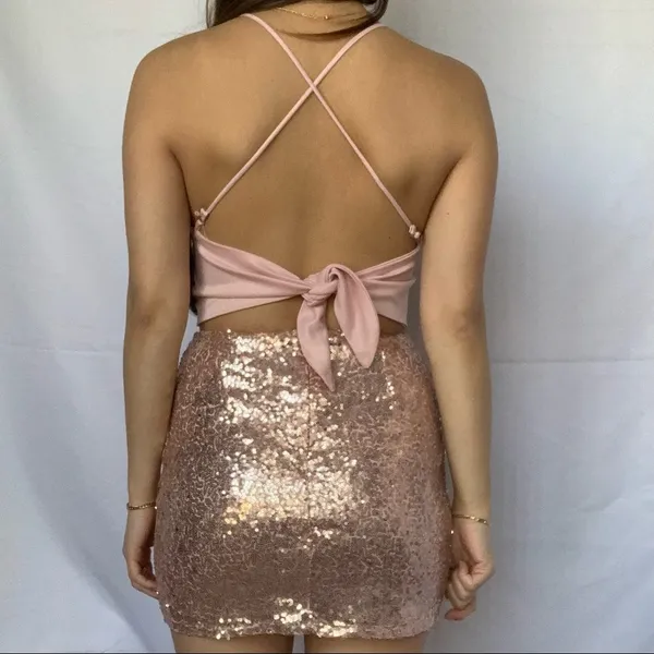 Lucy in the Sky Bel-Air Two Piece Set in Sequin Rose - Image 7