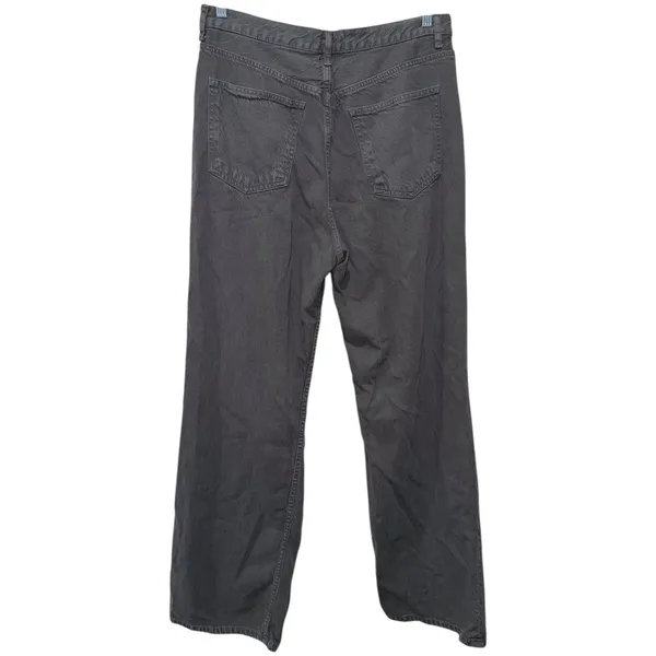 Zara Jeans Womens Sz 12 Gray Denim Straight Wide Leg High Rise Baggy Boho Grunge - Image 2