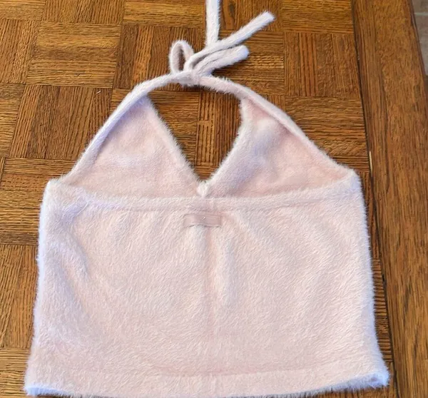 GymShark Whitney Simmons eyelash knit Fuzzy Halter Top Large - Image 5