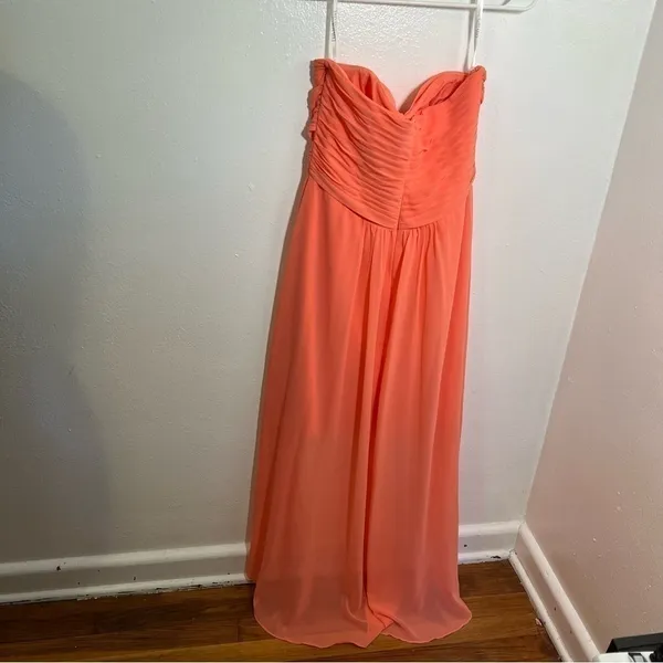 David's Bridal Womens Sz 8 Strapless High Low Dress with Front Detail Coral Reef - Image 7