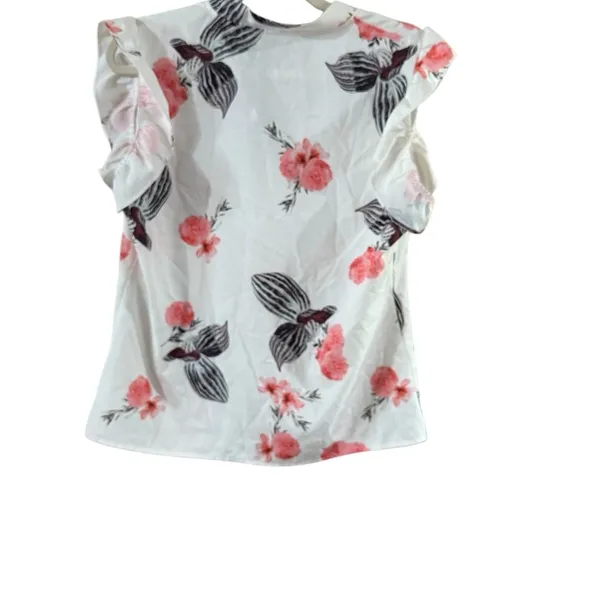 Pink Cap Sleeve Blouse with Ruffled Notched Collar Size L - Image 9