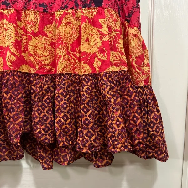 Free People Gotta Have You Tunic Oversized Patchwork Blouse Small Red Floral - Image 3
