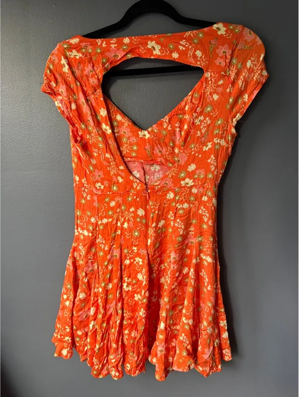 Free People Orange Floral Tie-Front Dress with Cutout Back - Image 2