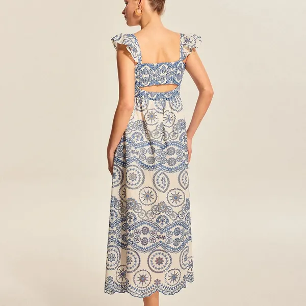 Commense Semi-Sheer Boho Floral Back Cutout Dress size M - Image 2