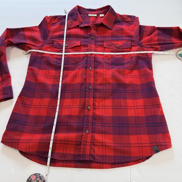 LL Bean Whisper Lodge Red Plaid Flannel Button Up Shirt Pockets MEDIUM - Image 7