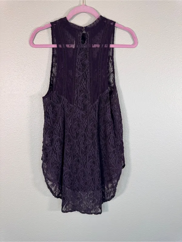 Free People Purple Lace Sleeveless Tunic Boho Blouse Womens S Festival Indie Top - Image 5
