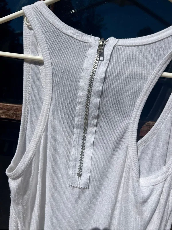 Vintage Ribbed White Tank Dress Back Zipper Y2K/2000s Poof! - Image 2