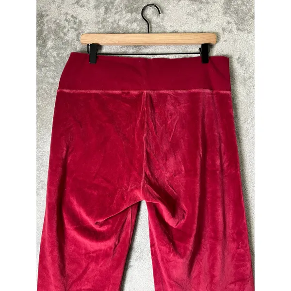 PINK Victoria's Secret Velour Foldover Flare Pants Burgundy Y2K Lounge Large - Image 4