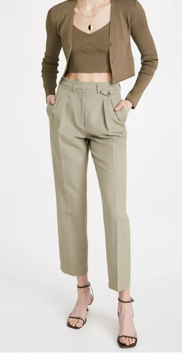 ANINE BING Mycah Trousers Pleated Pants Green Wool 32 - Image 3