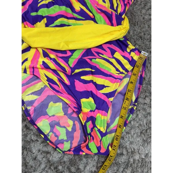 Vintage La Blanca 80s 90s One Piece Swimsuit Women’s Size 14 Neon Abstract Belt - Image 14
