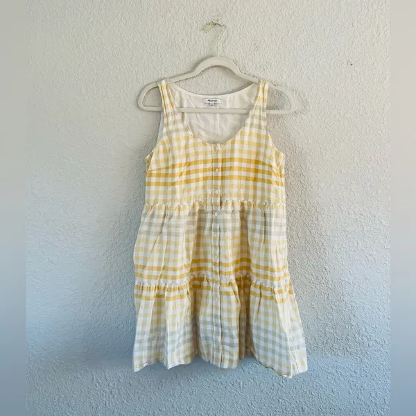 Madewell Yellow Gingham Tiered Mini Dress - Image 2