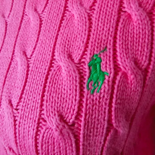 Ralph Lauren Fuchsia & Lime Cable Knit Cotton Crewneck Sweater Size Medium - Image 3