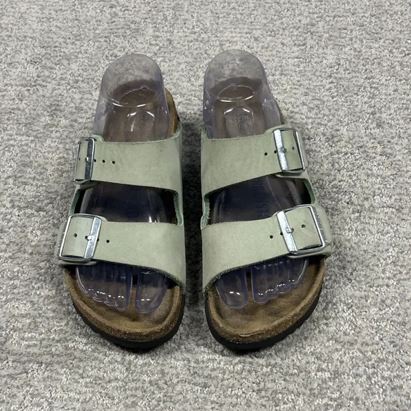 Birkenstock Arizona Leather Sandals Womens 7 Light Green EU 38 Mens 5 - Image 3